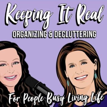 Podcast logo with two illustrated hosts.